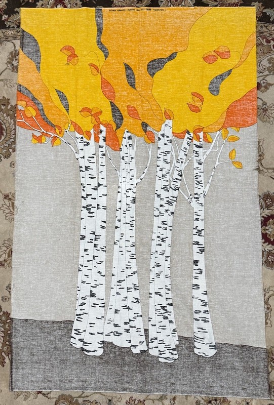 Mid Century Modern Howard Smith Fabric Wall Hanging Birch Trees Finland Not Mntd gallery