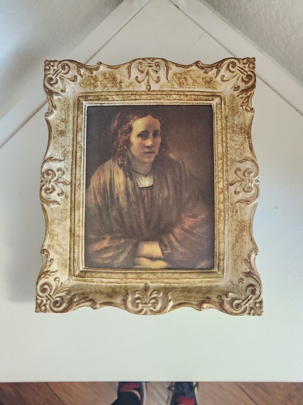 Vintage Framed Portrait Print Hendrickje Stoffels Rembrandt Small Wall Art 6×7″