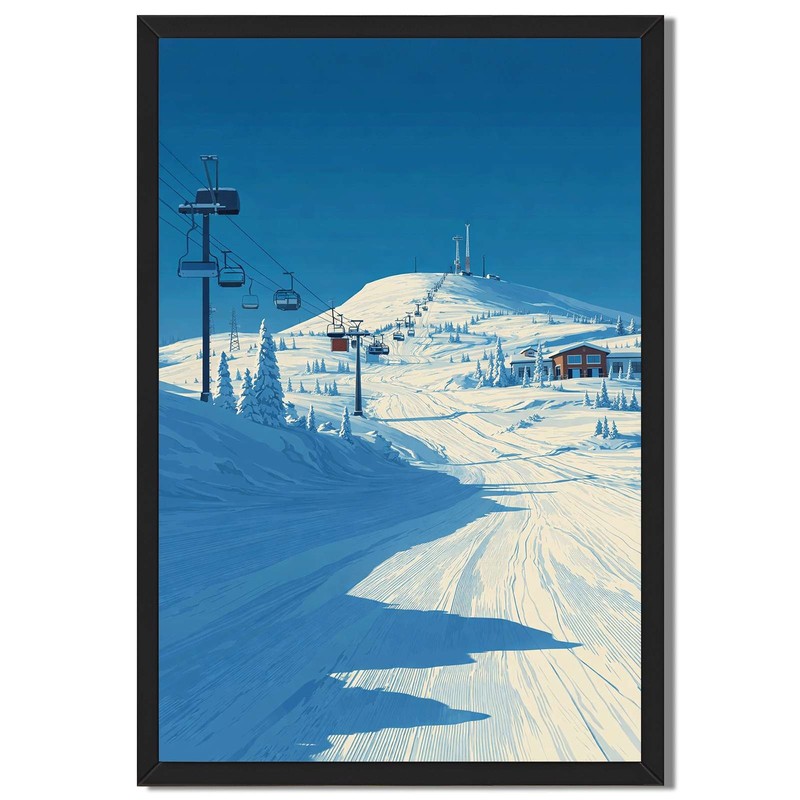 Snowy Mountain Ski Resort Wall Art Canvas Oil Paintings Reproduction