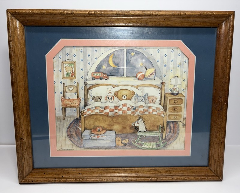 Vintage L. Chambers Sleepy Goodnight Print Framed 15 1/2″×12 1/2″