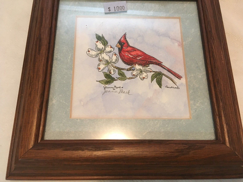 3 Jeanne Mack Framed/Signed Original Art : Cardinal, Humming Bird & Gardenias gallery