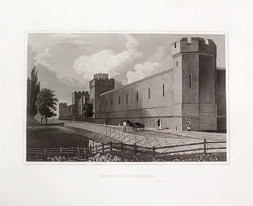 Original 1846 Hinton American Engraving – Penitentiary Philadelphia PA