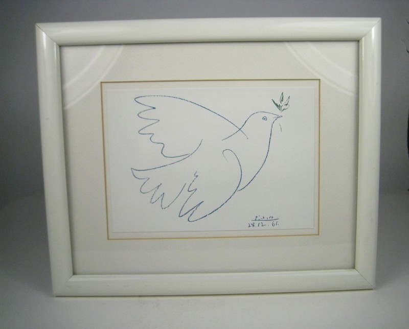 Picasso Dove of Peace Print Olive Branch Vintage 1961 Art Framed