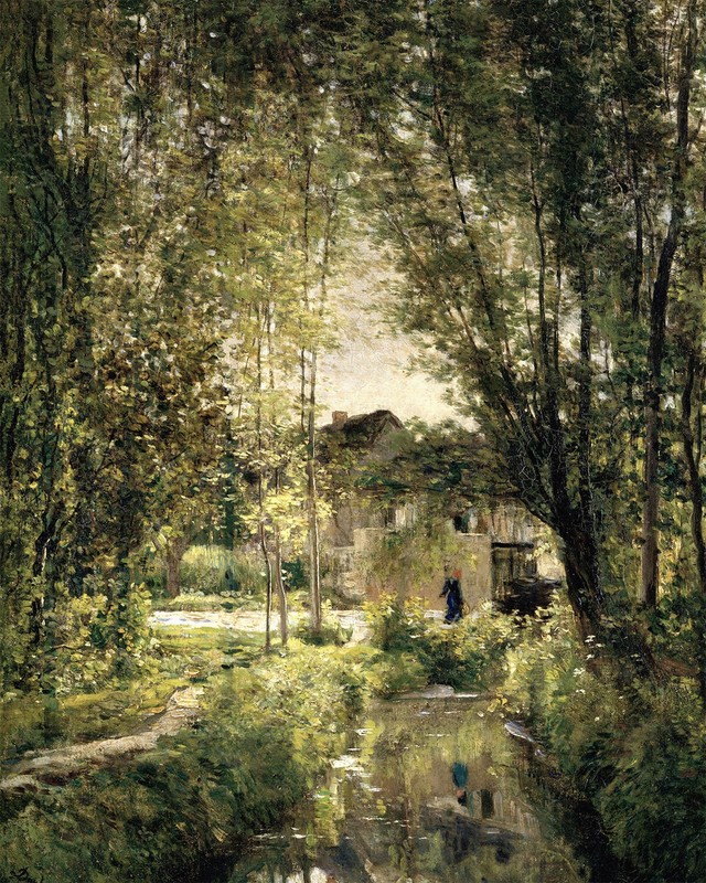 1800s Stream through Trees Landscape Painting Giclee Print on Fine Art Paper