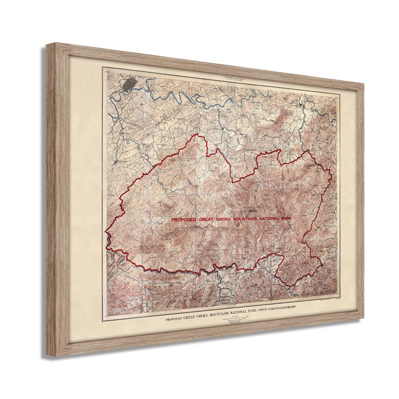 1926 Proposed Great Smoky Mountains National Park Map - Framed Vintage Wall Art gallery