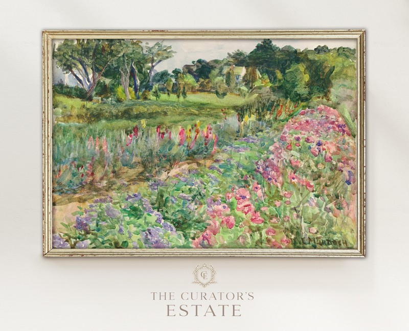 Watercolor Painting Spring Floral Landscape Vintage Art Print Wall Home Decor