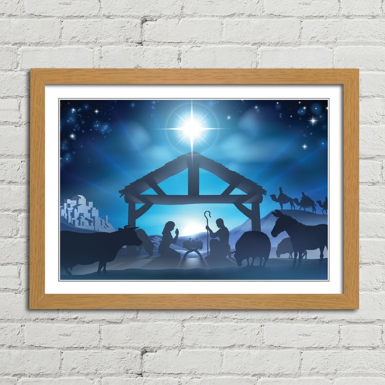 Christmas Nativity Scene Star Manger Crib Canvas Framed Print Picture Wall Art gallery