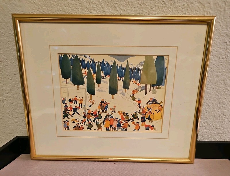 RIE MUNOZ Matted Art Print RECESS, AUKE BAY Winter Snow Skiing Small Print