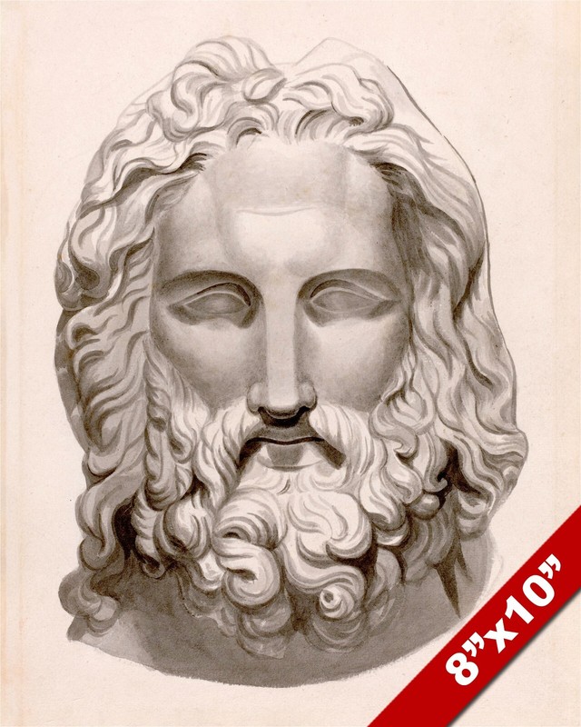 ANTIQUE BEARDED HEAD CARVED STONE GREEK ROMAN BUST PAINTING ART CANVAS PRINT