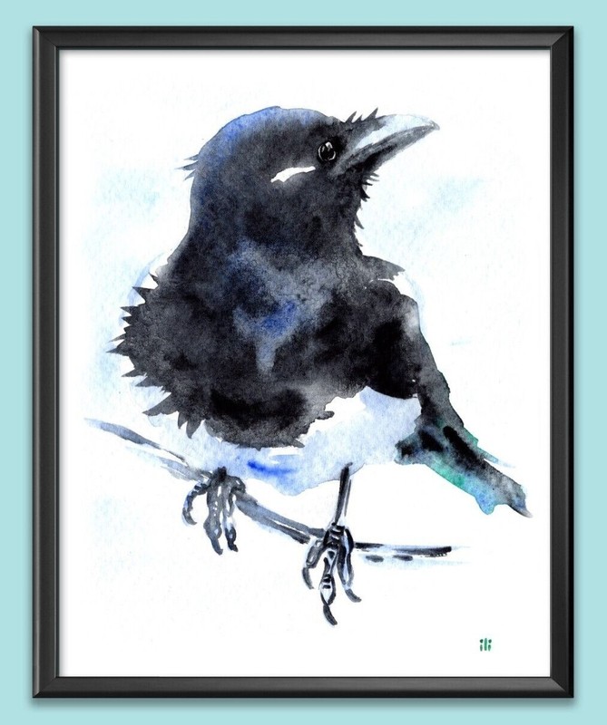 Personalised Watercolour Magpie Painting Print by Ilona Winter