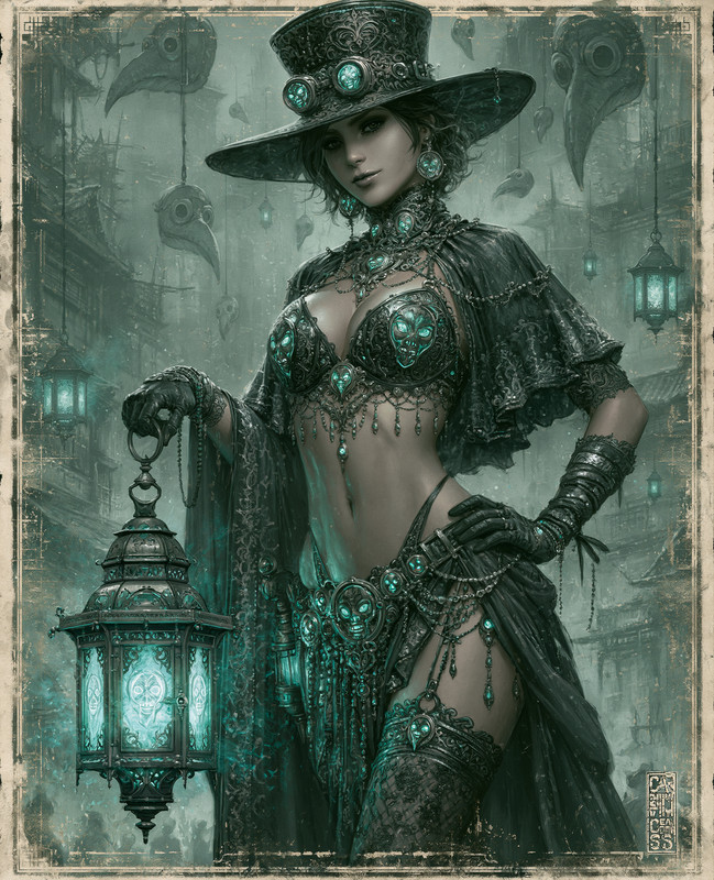 8×10 Steampunk Woman With Emerald Lantern Art Print – 666227243
