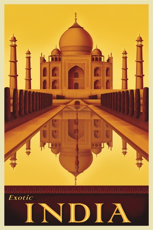 VINTAGE TRAVEL ART PRINT – EXOTIC INDIA by Steve Forney Poster 24×16