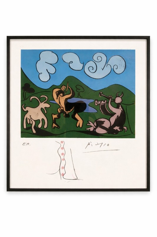 Picasso Faun & Goat Vintage Linocut EA Framed Mid Century Art gallery