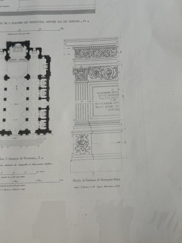 19th C Engraving Rome S. Giacomo Spagnuoli Details & S. Giovanni Fiorentini Plan gallery