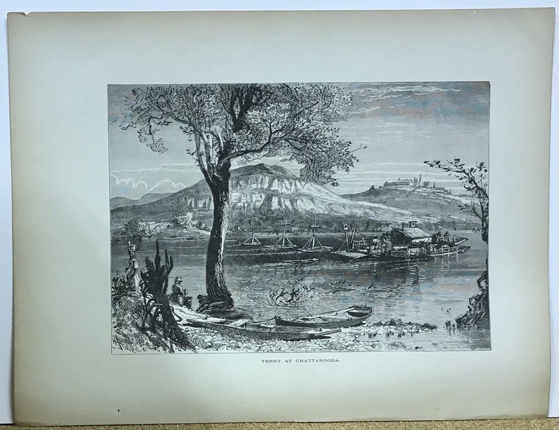 TENNESSEE - Ferry at Chattanooga Lookout Mountain View 1872 Antique Engraving