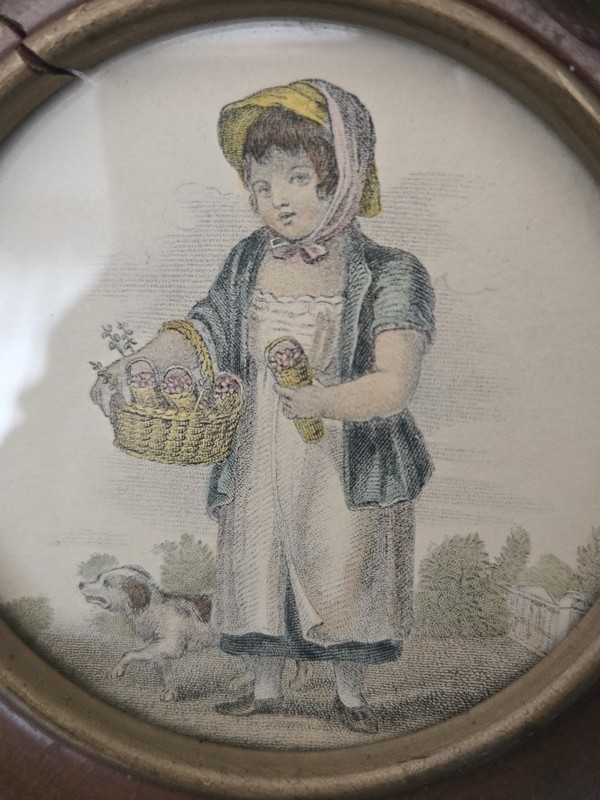 VTG Framed Children Prints Set of 3 Round Wood Frames Cottage Farmhouse Decor gallery