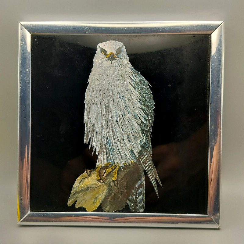 Vintage Eagle Foil Art Kafka Industries 6”x6” Framed Original 80s Made In USA gallery