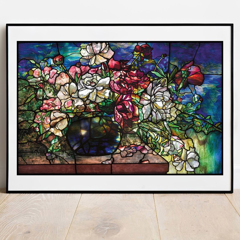 Art print Tiffany A Peony Window stained glass picture poster wall Art vintage