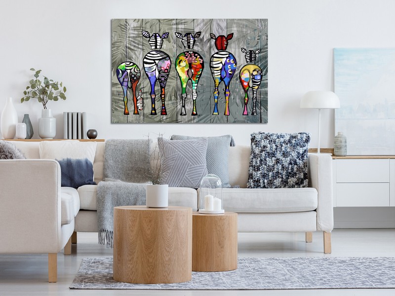 Abstract Zebra Family Art Grey leaves canvas print art wall framed or print only gallery