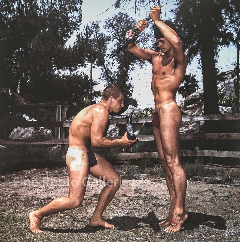 1960s Vintage BRUCE BELLAS of LA Male Nude Bullfight Combat LARGE Photo Art
