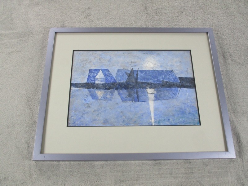 Abstract Art Blue Framed 70s 80s