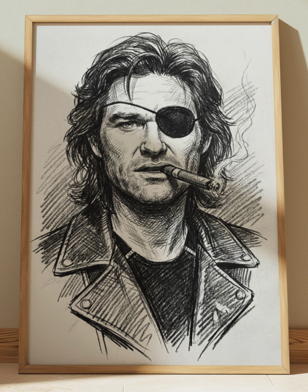 SNAKE PLISSKEN ESCAPE FROM NEW YORK DRAWING PRINT PORTRAIT SKETCH 8″ x 10″