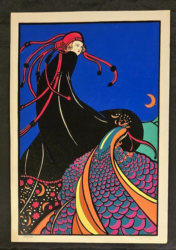 Vintage Pop Art Print by Piacente – Psychedelic Figures & Peacock – 149/350