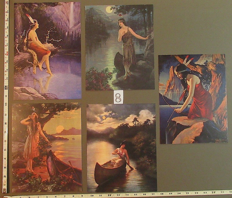Indian Maiden Vintage 5 Unique Art Prints, Proof Sets, avg. 8x10 and Lgr set #8