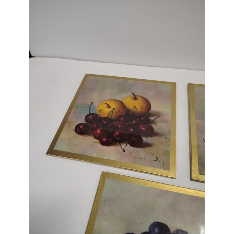 Hank Boj Still Life Fruit Pictures Set Of 3 Vintage MCM 8x8 Henk Bos Dutch gallery