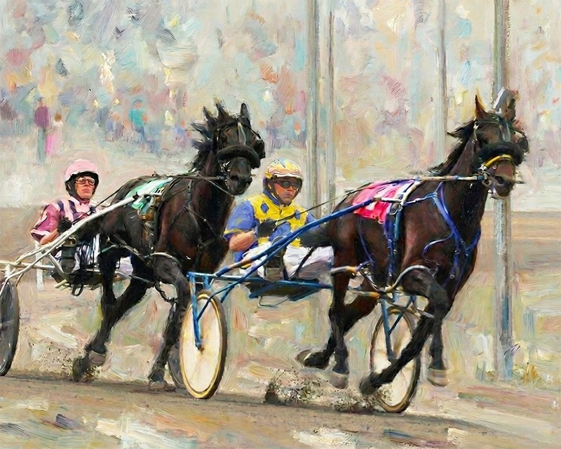 Horse Racing Harness Racing oil art print. Free Shipping 0139