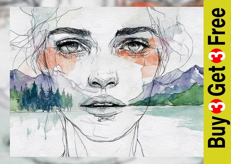 Ethereal Mountain Muse 5"x7" Print on Matte Paper | Expressive Ink and Wash Art