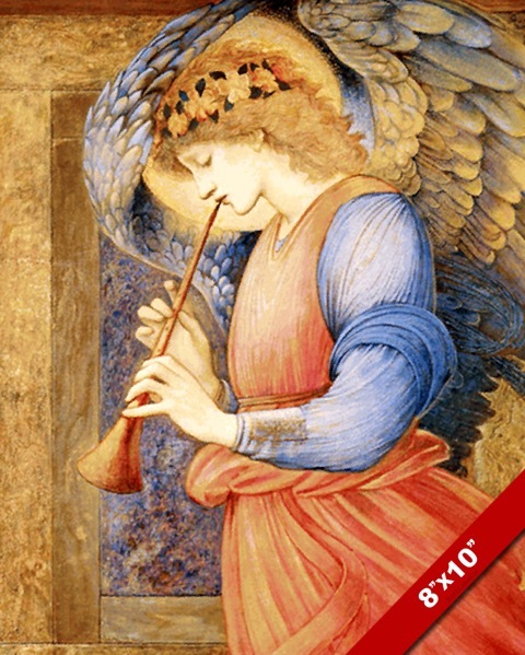 ANGEL PLAYING MUSIC ON A HORN PAINTING BIBLE CHRISTIAN ART REAL CANVAS PRINT