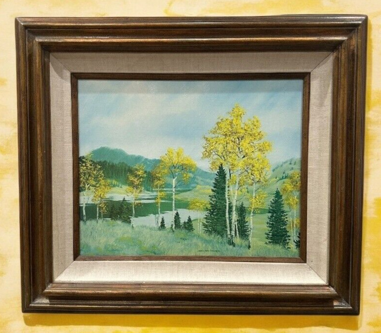 James Ivey Edwards Framed Canvas Print REPRO 29.5 Inch Yellow Green Trees MCM