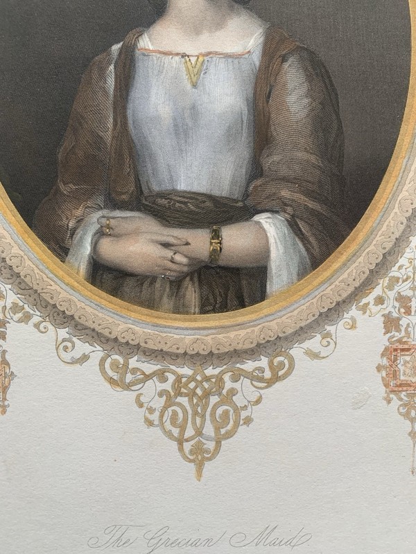 Antique Victorian Romantic Poetry Engraving The Grecian Maid Hand Coloured c1853 gallery