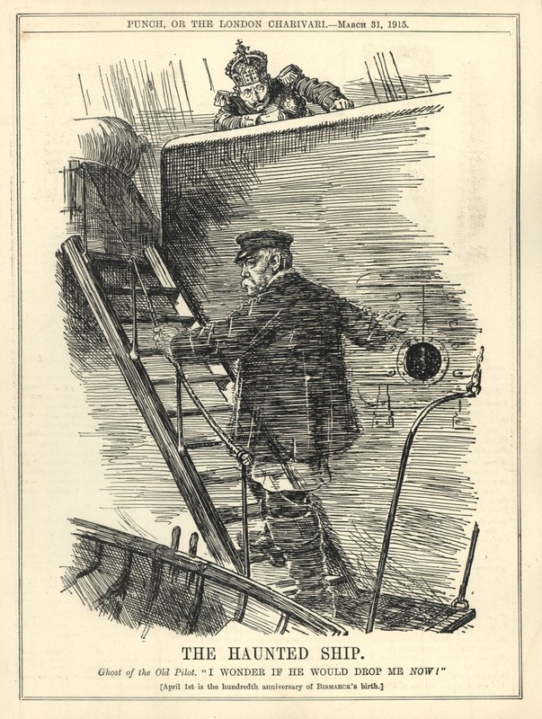Rare WW1 British Cartoon Satire: BISMARK & KAISER WILHELM "Dropping the Pilot"