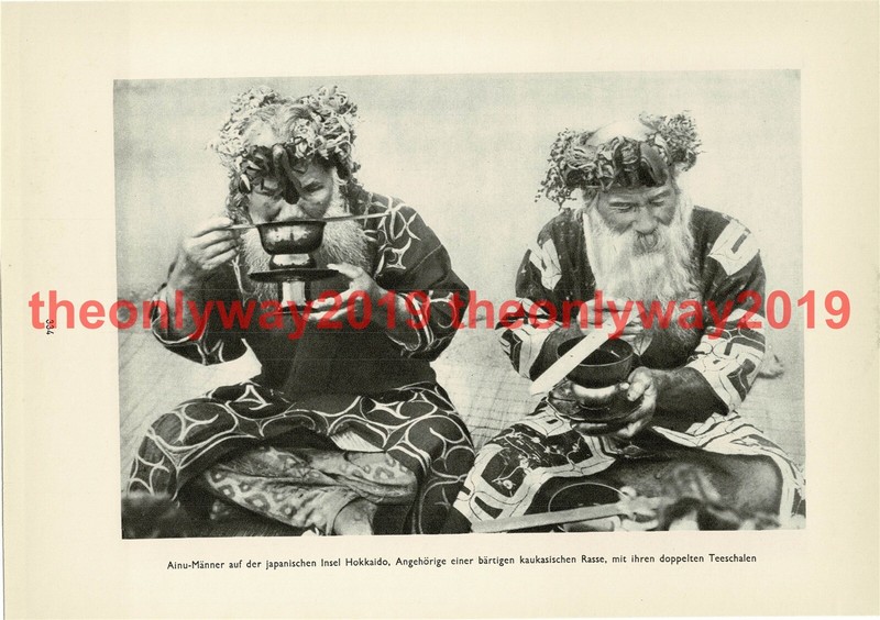 Ainu Men with Double Tea Cups, Hokkaido, Japan, Book Illustration (Print), 1935