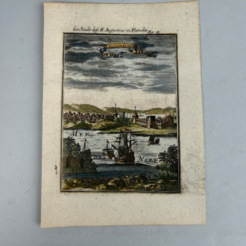 St Augustine Florida Antique Engraving Hand-colored print 6″x8″