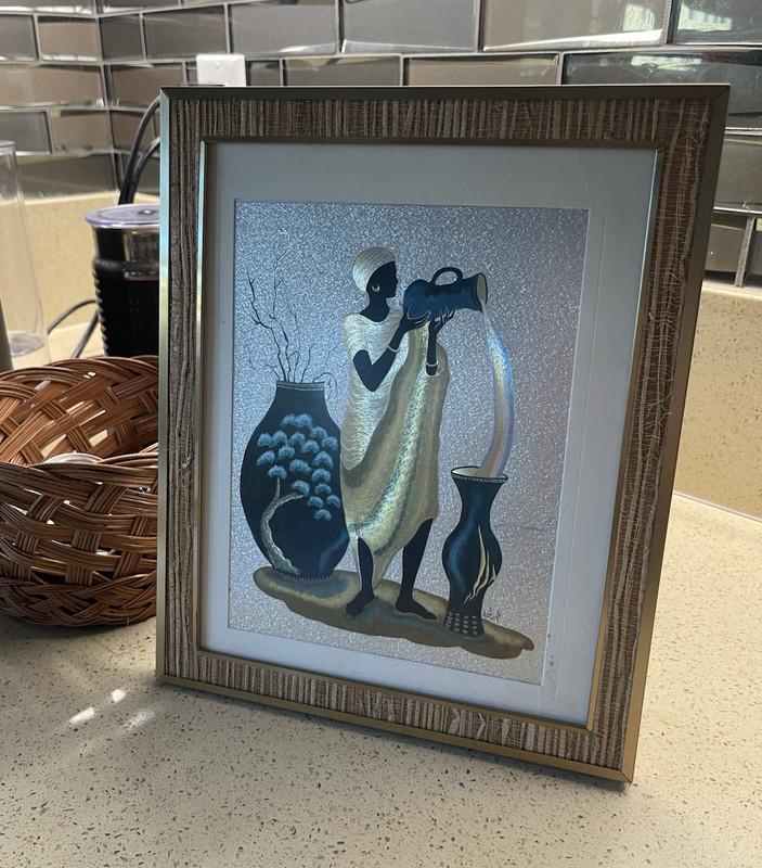 Vintage 1990 Scafa Tornabene Dufex framed foil contemporary African art print