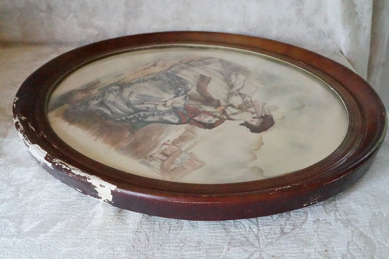 Large Oval Framed La Mode Illustree Hand Colored Fashion Print, Anais Toudouze gallery