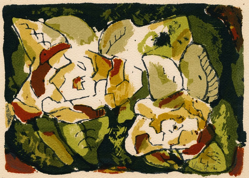 MARY VAN BLARCOM, 'GARDENIAS', color serigraph, Mid-Century Modernism