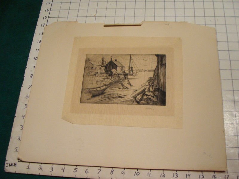 Vintage print: dock on thin paper, mounted on board, VERY NICE, unsigned