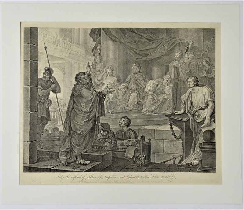 William Hogarth, Paul before Felix, large antique print, 1837 «Heath» edition