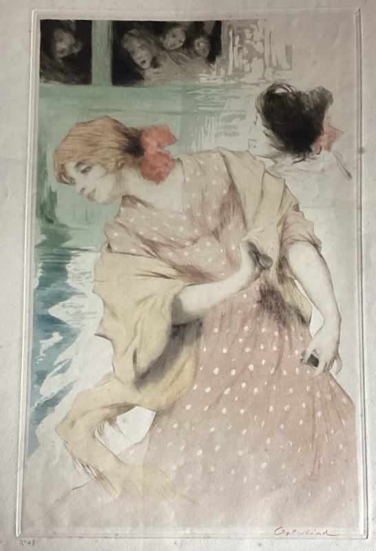 Antique Etching On Arches Laid Paper Bolero By Allan Osterlind Swedish Artist