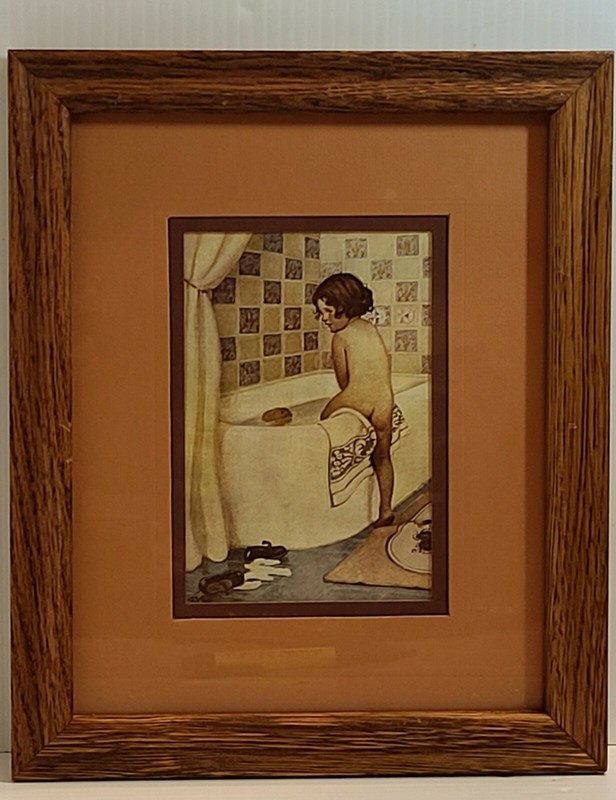 Bedtime Routine Bath Time By George Nathan Framed Matted 11 1/2 X 9 1/2"