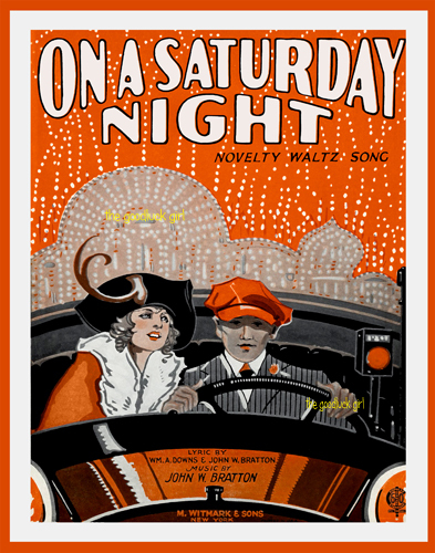 SATURDAY NIGHT Vintage car antique old fashion auto 8×10 sheet music Art print