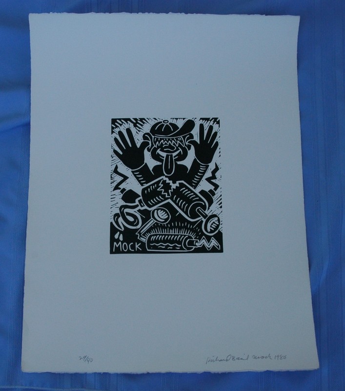 1986 Limited Ed Satirical & Humorous Linocut by Listed Artist Richard Mock gallery