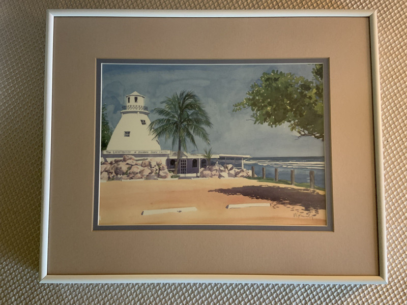 Signed Framed Print by R E Kennedy Beach and Lighthouse , Quality Frame