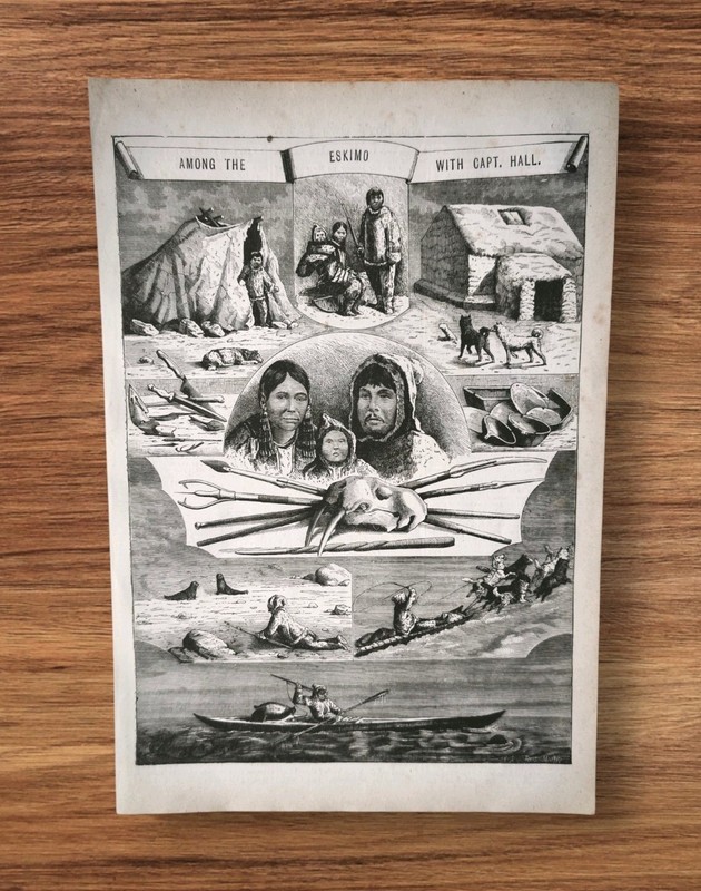Antique 1883 The Eskimo People Family Life Book Print Picture Arctic Hunting