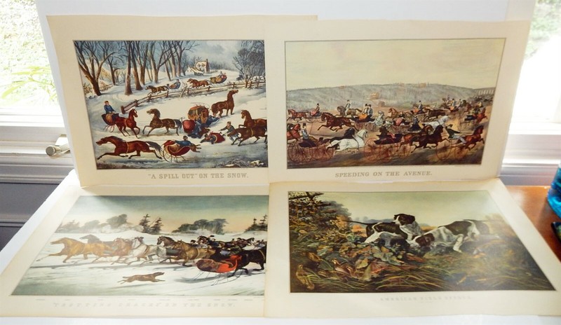 Lot of 12 Vintage 1950s 16x11 Currier and Ives Antique C 1860s Calendar Prints gallery