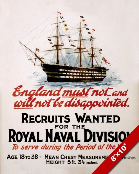 WWI ENGLAND ROYAL NAVY RECRUIT PROPAGANDA POSTER PAINTING REAL CANVAS ART PRINT